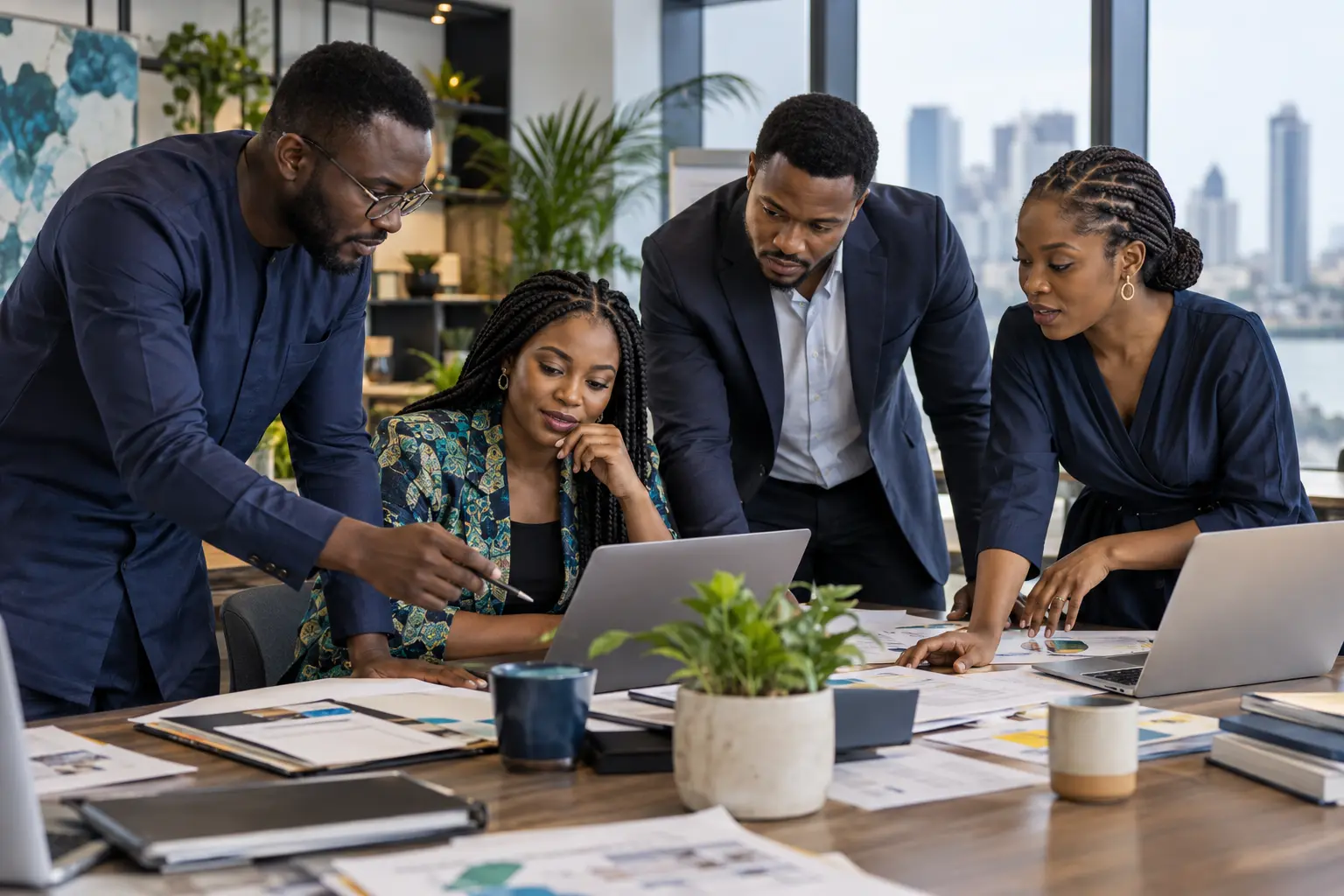 Nigerian entrepreneurs collaborating around a product and business plan